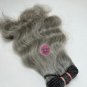 Natural Grey Body Wavy Indian Human Hair Extension Double Weft Bundles