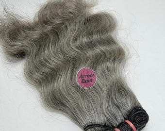 Natural Grey Body Wave Human Hair Bundles | Indian Remy Double Weft Weave Extensions