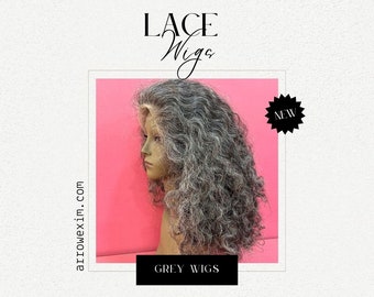 100% Swiss lace front lace grey deep curly human hair wigs