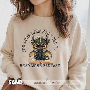 Read More Fantasy Cute Dragon Bookish Sweater, Funny Fantasy Reader Dragon Lover Pullover, Book Lover Sweatshirt, Black Baby Dragon Pullover
