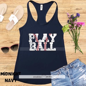 Baseball Play Ball Tank Top, Grungey Baseball Top, Baseball Mom Shirt, Distressed Baseball Racerback, Sports Mom, Baseball Player Strap Top