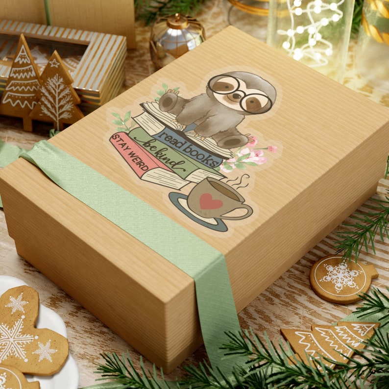 Bookish Sloth Sticker, Reading Sticker, Read Books Be Kind Stay Weird, Cute Nerdy Sloth Sticker, Kindle Ereader Sloth Lover Reader Gift Book image 8