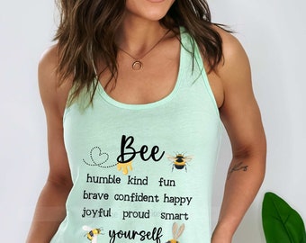 Womens Summer Bee Tank Top, Bumblebee Positivity Motivation, Humble Kind Happy Bee Top, Poolside Beach Summer Cottagecore Boho