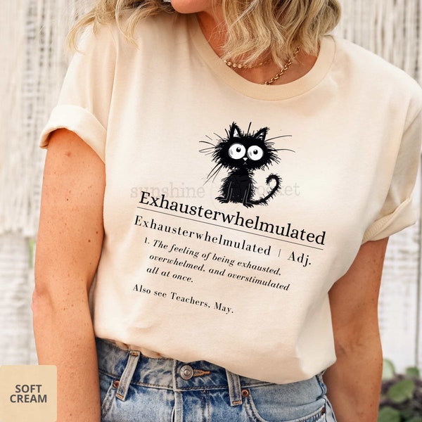 Funny Exhausted Teacher May Shirt, Tired Overwhelmed Overstimulated, Frazzled Cat Funny Teacher Definition T-shirt, End of Year Teacher Gift