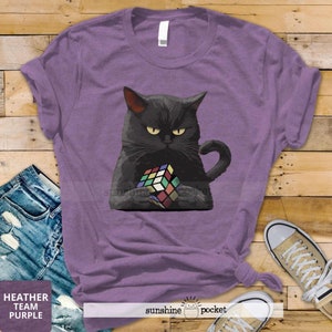 Rubiks Cube Shirt, Black Cat Solving Rubiks Cube Gift, Funny Rubik Cube Solver, Rubiks Cube, T-shirt, Nerdy Gift, Student Shirt, Black Kitty