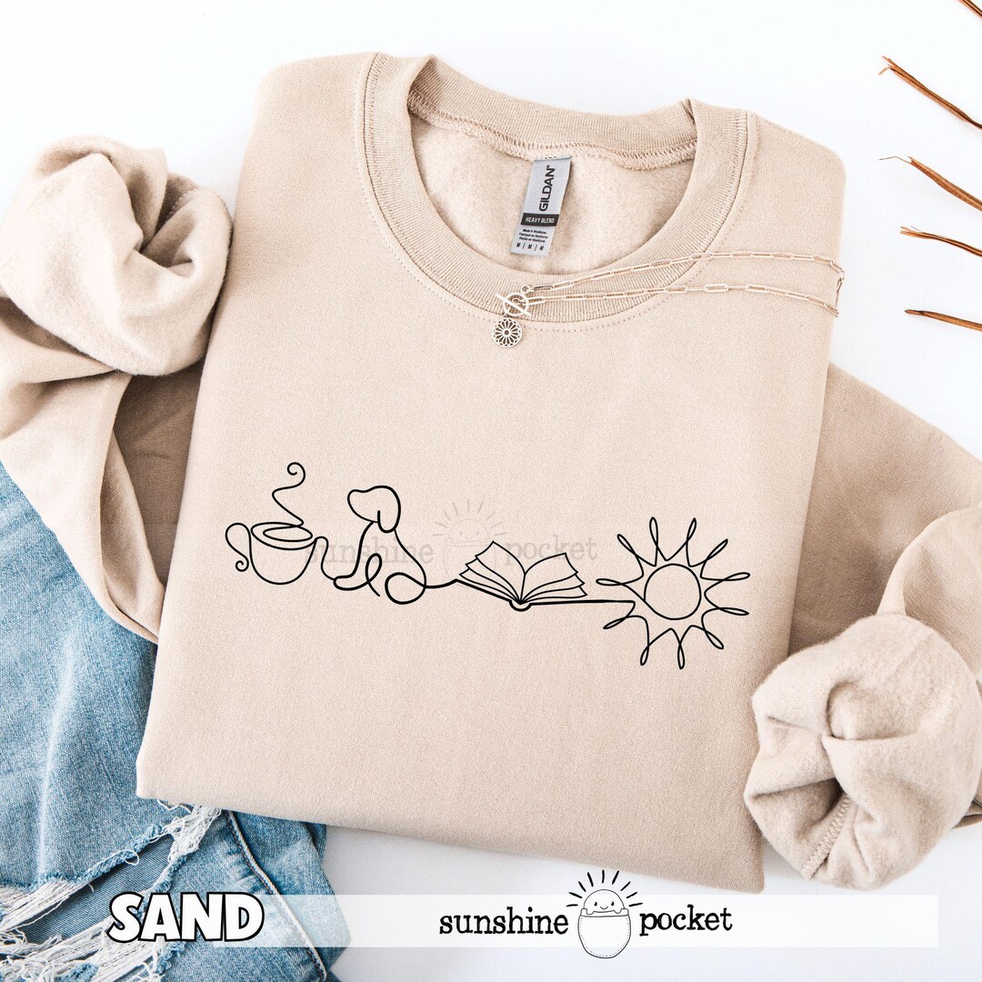 Simple Books Coffee Dogs Sunshine Sweater, Reading Coffee Drinker