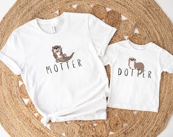 Funny Mom Daughter Matching Otter Shirts, Motter Dotter Family T-Shirts, Mama Mini Cute Daughter, Father Brother Daughter Zoo Trip Family