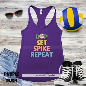 Volleyball Tank Top, Bop Set Spike Repeat, Retro Volleyball, Racerback Girls Tank Tops, Beach Sand, Womens Volleyball League Team Shirts