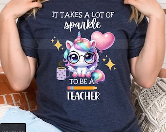 School Teacher Gift T-Shirt, Cute Magical Teacher, Unicorn Teacher Shirt, Coffee Unicorn Teacher TShirt Sparkle Teacher Gift, First Day
