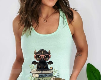 Dragon Reading Tank Top, Read Books Be Kind, Summer Reader Tank Top, Cute Dragon Bookish Fantasy, Poolside Fantasy Reader, Funny Book Top,