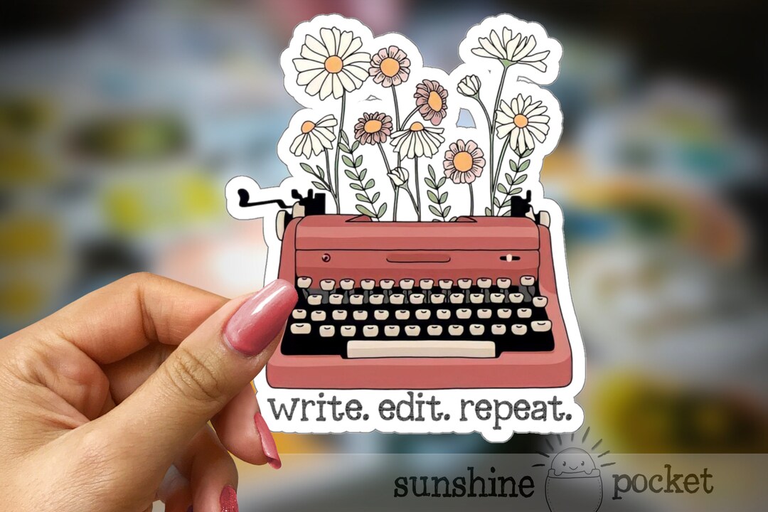 Content Writer Sticker Writer Typewriter Sticker, Flowers Laptop Writing Sticker, Write Edit ...