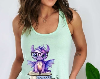 Cute Dragon Reading Tank Top, Read Books Be Kind Stay Weird, Purple Dragon Reading Tank Top, Book Lover Tank, Be Kind Stay Weird Dragon