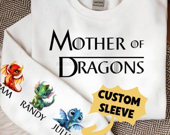 Mother Of Dragons Sweatshirt, Game Of Thrones, Funny Personalized Mom Dad Crewneck, Grandmother, Personalized Grandma Mama Dragons Sweater