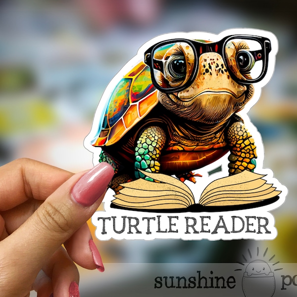 Turtle Reader Sticker, Funny Slow Reader Sticker, Book Lover Sticker, Bookish Reading Sticker, Animal Reading Sticker, Cute Turtle Glasses