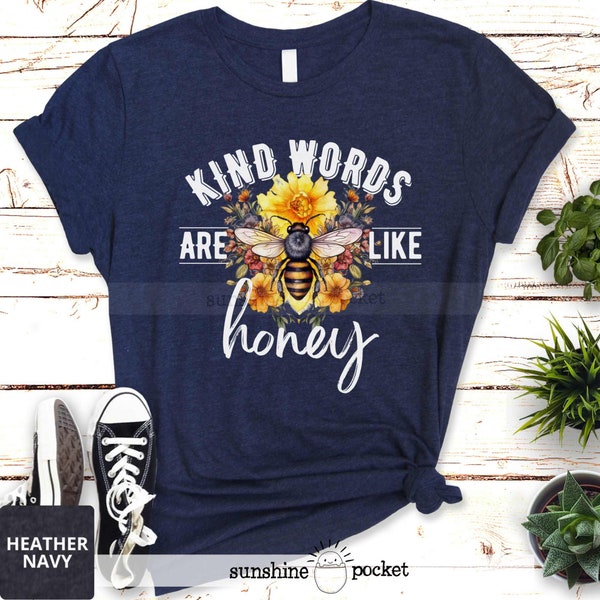 Kind Words Are Like Honey Bee Floral Shirt, Cottage Core Whimsical T-Shirt, Proverbs 16:24 Faith Shirt, Bible Verse Tshirt Botanical Flowers