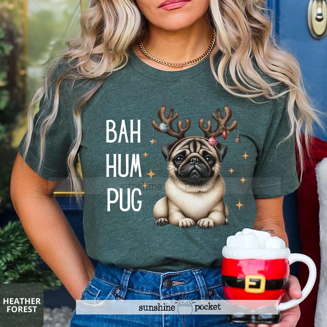 Funny Pug Christmas Shirt, Bah Hum Pug Holiday Pug Tshirt, Cute Pug ...