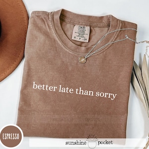 Sarcastic Late Comfort Colors T-Shirt, Better Late Than Sorry Funny Malaphore Shirt, Humor Shirt, Sarcastic Shirt, Simple Text Sarcasm Tee