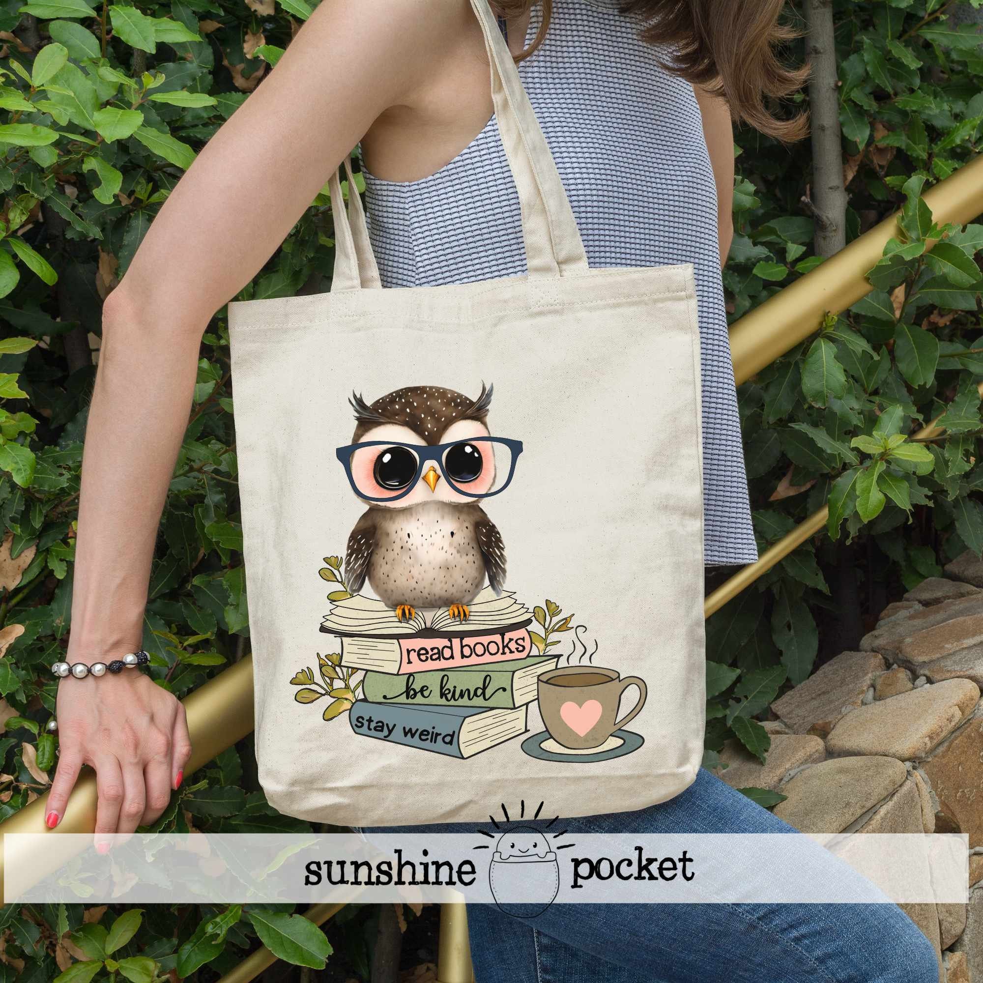 Nerdy Owl Books Library Tote Bag, Reading Library Book Carrying Bag, Cute Owl Reader Tote Bag, Booki
