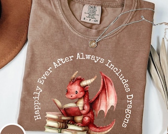 Bookish Dragon Reading Shirt, Cute Dragon Tshirt, Cute Little Dragon T-Shirt, Epic Fantasy Comfort Colors, Fantasy Books With Dragons