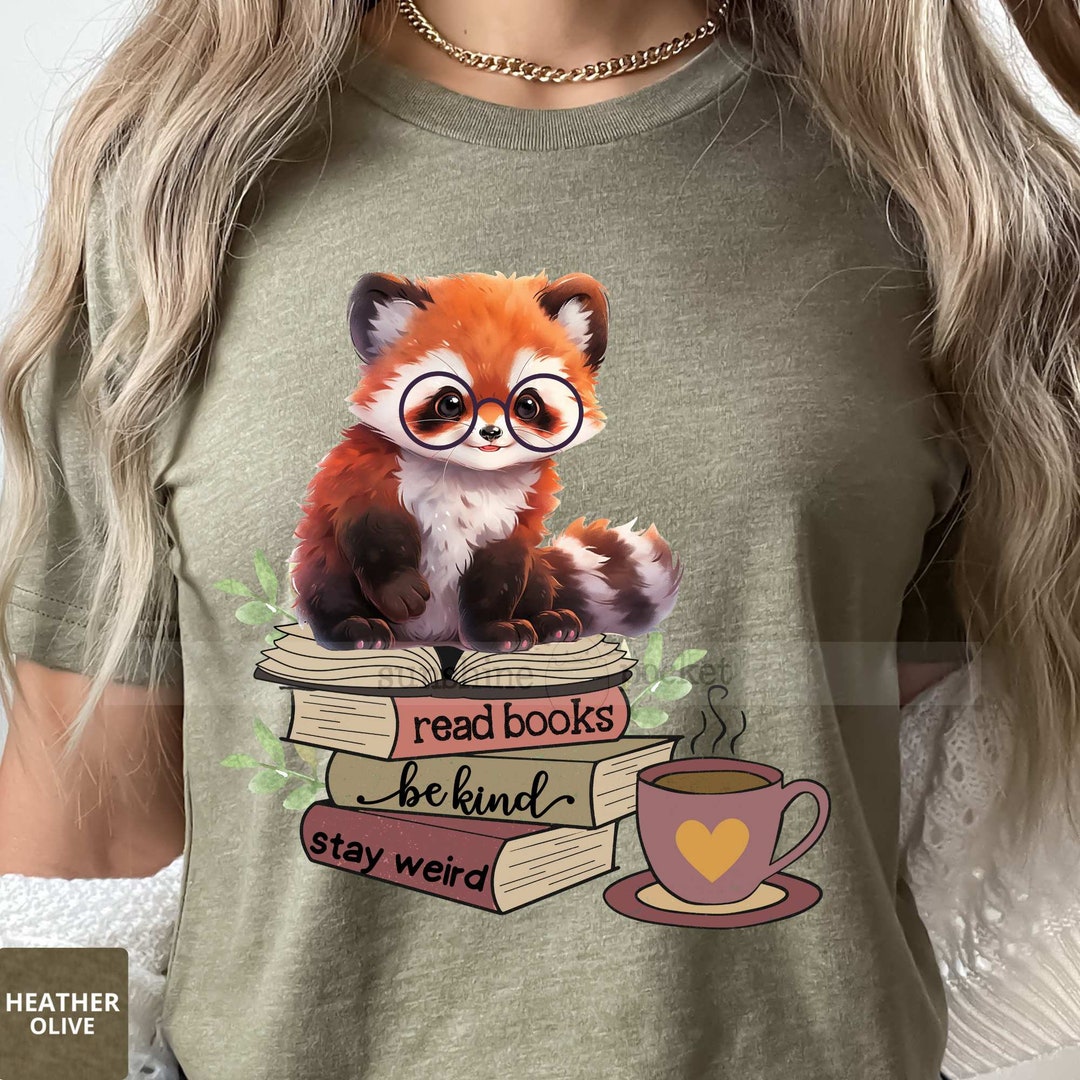 Red Panda Book Shirt, Cute Panda Reading Shirt, Reader Animal Tshirt ...