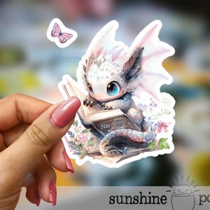 Cute Dragon Cottagecore Sticker, Whimsy Baby Dragon Bookish, Fantasy Reader Gift, Writing Motivation, Kindle Sticker, Dragon Lover Sticker