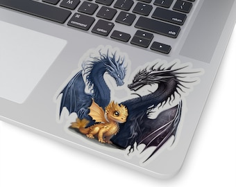 Three Dragons, Fourth Sticker Wing, Fantasy, Bookish Laptop Sticker, Booktok, Merch, The Empyrean Series, Tairn, Andarna, Golden Dragon