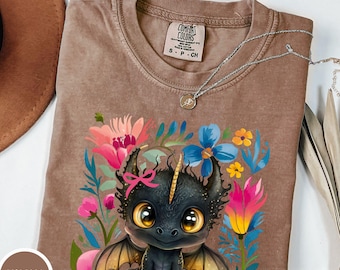 Floral Dragon Shirt, Boho Wildflower Dragon T-shirts, Coquette Dragon Lover Shirt, Comfort Colors Shirt Cottagecore Dragon Tee, Train Dragon