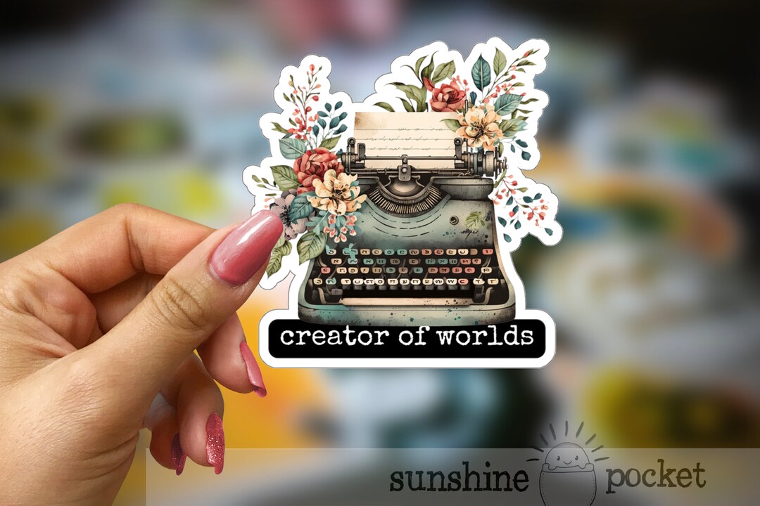 Creator of Worlds Vintage Typewriter Sticker, Author Writer Sticker ...