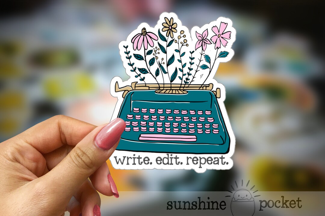 Creative Writing Sticker Writer Typewriter Sticker, Flowers Laptop Writing Sticker, Write Edit ...