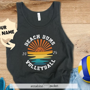 Custom Team Name Volleyball Unisex Tank Tops, Sunset Beach Sand Volleyball Team Tanks, Sand Volleyball League Top, Custom Team Name Shirts