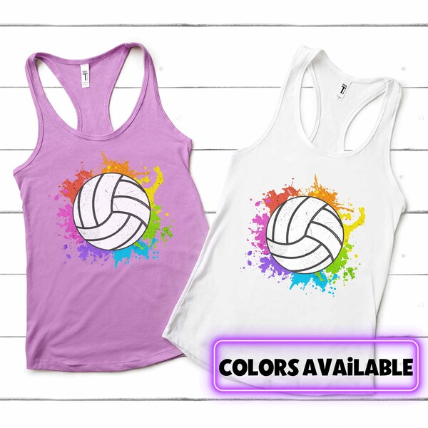 Volleyball Tank Top, Colorful Volleyball Splatter, Racerback Tops, Beach Sand, Womens Volleyball Team Shirts, Colors, Splash, Volley Ball