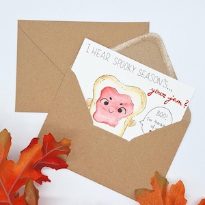 Handgemalte Halloween Postkarte | Aquarell Postkarte mit lustigen Motiv | Spooky Postkarte mit Umschlag | Handmade Herbst Postkarte