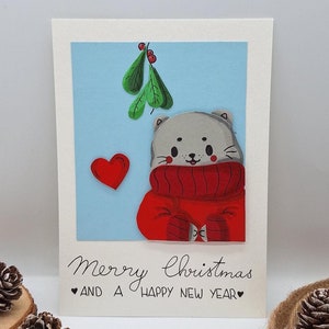 Handgefertigte Weihnachtskarte | Weihnachtspostkarte mit süßem Motiv | Handmade Postkarte mit Hamster Motiv und 3D Effekt