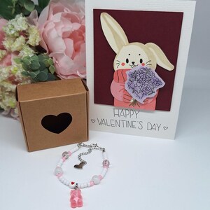 Valentinstag Geschenkset | Armband mit süßer Postkarte | Valentinstagskarte | Schmuck Geschenkset | 3D Postkarte | Happy Valentine's Day