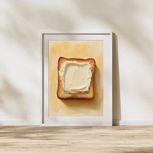 Bread Poster, Breakfast Bread with White Creamy Spread Oil Painting, Kitchen Wall Decor, Dining Room Decor, Foodie Gift, Printable Wall Art