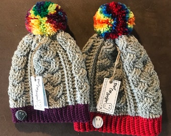Pom Pom Toque - Cable Knit Multi-pom Hats available in Small, Medium or Large