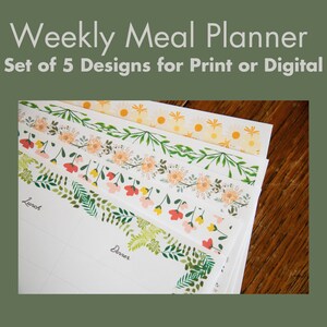 Weekly Meal Planner - Instant download with 5 designs