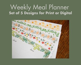 Weekly Meal Planner - Instant download with 5 designs