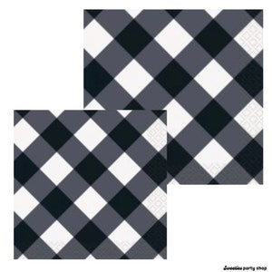 COUNTRY GINGHAM Napkins, Black & White Gingham, Party Napkins, Disposable Napkins, Dinner Napkins, Beverage Napkins - S018
