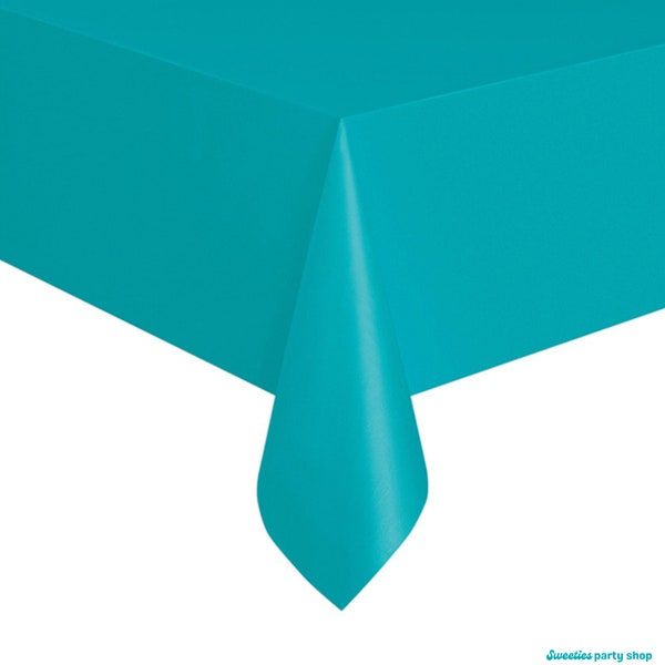 TEAL TABLECLOTH - Rectangle Tablecloth, Plastic Tablecloth, Teal Table Cover, Teal Tableware, Teal Party Supplies - S021