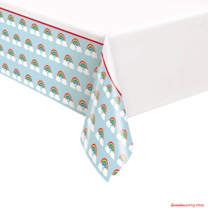 RAINBOW CLOUDS Tablecloth - Rectangle Tablecloth, Plastic Table Cover, Rainbow Table Cover, Cloud Table Cover, Rainbow Tableware - S002