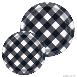 COUNTRY GINGHAM PLATES, Black & White Gingham, Party Plates, Disposable Plates, Dinner Plates, Lunch Plates, Dessert Plates, Cake Plate S018