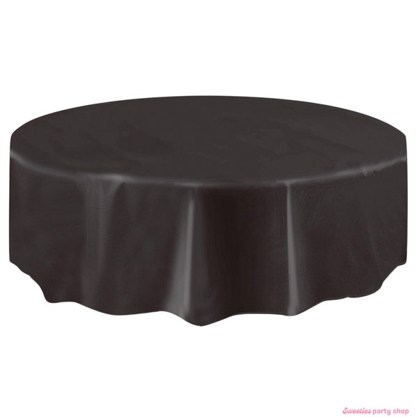 BLACK TABLECLOTH, Round Tablecloth, Plastic Tablecloth, Plastic Table Cover, Black Table Cover, Black Party Supplies - S018