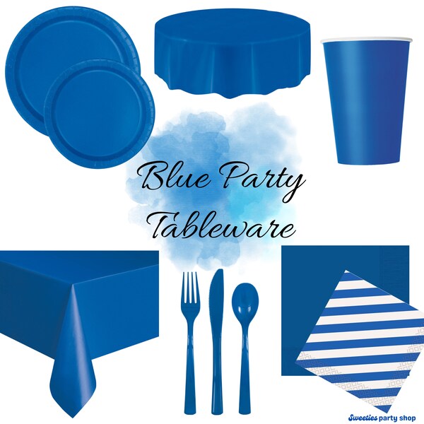 Royal BLUE PARTY TABLEWARE, Blue Plate, Blue Napkin, Blue Cup, Blue Cutlery, Blue Tablecloth, Blue Dinnerware, Blue Party Supplies - S022