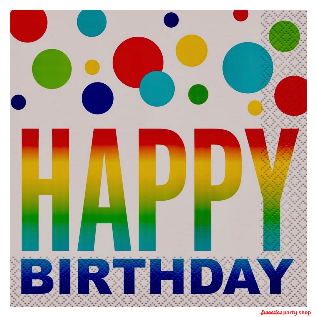 Rainbow Spots Birthday Napkins - Pack Of 16 Colorful Paper Luncheon Napkins