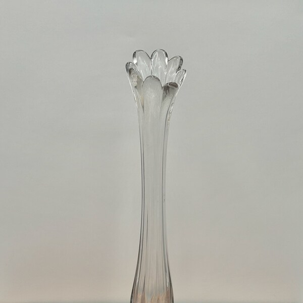 Large Clear Glass Swung Vase With Pedestal Base