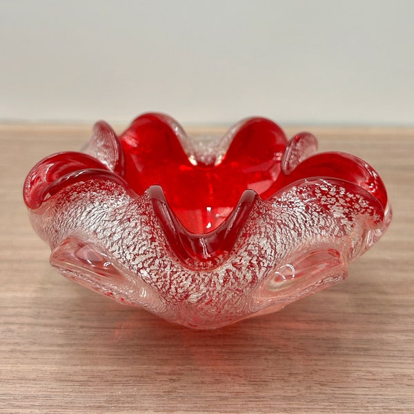 Art Glass Red and Silver Vintage Ashtray/Bowl