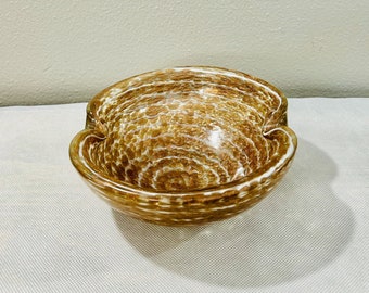 Murano Copper and White Swirl Art Aventurine Glass Bowl