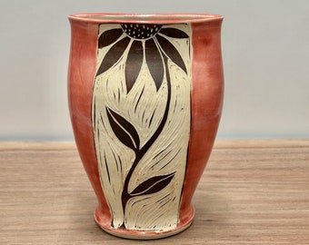 Art Pottery Pink and Brown Floral Vase