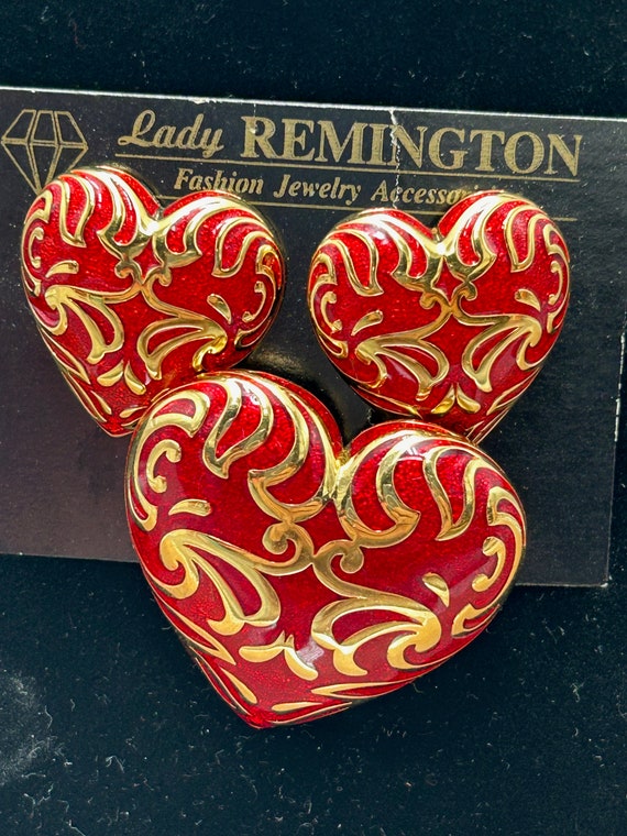Lady Remington Vintage Heart Shaped Earrings and Broo… Gem